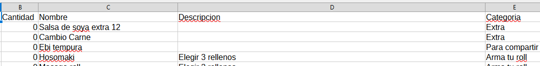 Respado / Subida masiva de productos excel csv
